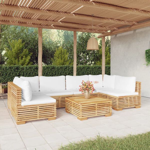 vidaXL 7 pcs conjunto lounge jardim c/ almofad&otilde;es madeira teca maci&ccedil;a