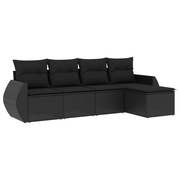 vidaXL 5 pcs conjunto sofás de jardim com almofadões vime PE preto