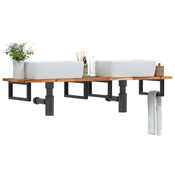 vidaXL Prateleira de parede p/ lavat&oacute;rio a&ccedil;o/madeira de ac&aacute;cia maci&ccedil;a