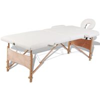 vidaXL Mesa massagem dobrável 2 zonas estrutura madeira branco nata