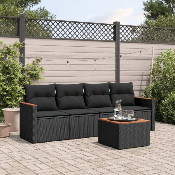 vidaXL 5 pcs conjunto sof&aacute;s de jardim com almofad&otilde;es vime PE preto
