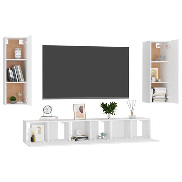 vidaXL 5 pcs conjunto de m&oacute;veis de TV contraplacado branco