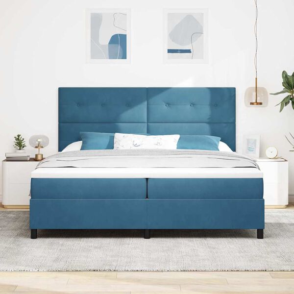 vidaXL Cama Box com colch&atilde;o Azul Escuro 200 x 200 cm tecido