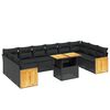 vidaXL 11 pcs conjunto sof&aacute;s de jardim c/ almofad&otilde;es vime PE preto