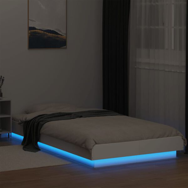 vidaXL Estrutura cama c/ luzes LED 90x190 cm derivados madeira branco