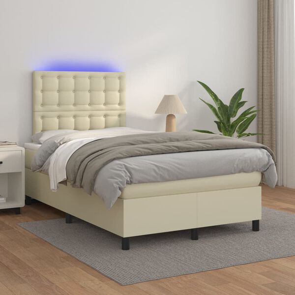 vidaXL Cama box spring c/ colch&atilde;o/LED 120x200cm couro artificial creme