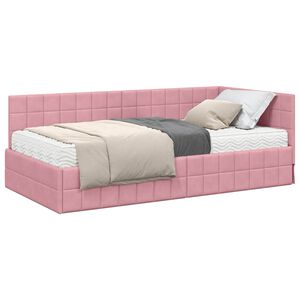 vidaXL Estrutura de Cama de Canto com Colch&atilde;o 2 unid. Rosa 90 x 190 cm