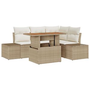 vidaXL Conjunto de Sof&aacute; de Jardim 5 pcs Bege Rattan Sint&eacute;tico