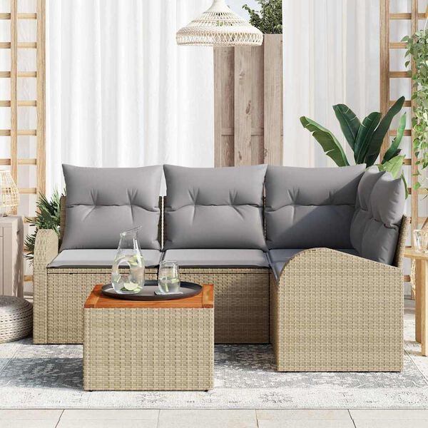 vidaXL Conjunto de Sof&aacute; de Jardim 5 pcs Bege e Cinza Claro vime PE