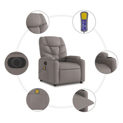 vidaXL Poltrona reclinável massagens elétrica tecido cinza-acastanhado