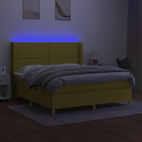 vidaXL Cama box spring c/ colch&atilde;o e LED 180x200 cm tecido verde