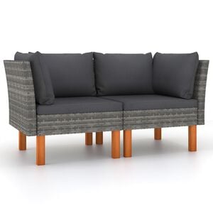 vidaXL Sof&aacute;s de canto 2 pcs vime PE e madeira de eucalipto maci&ccedil;a