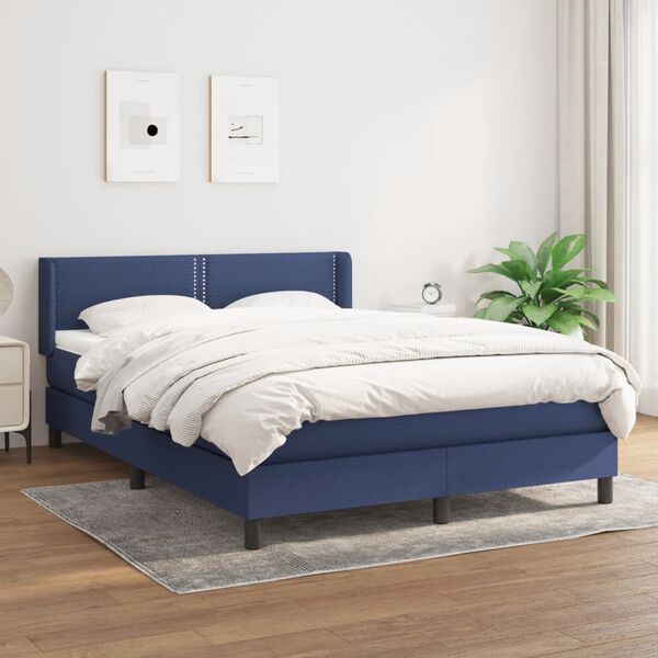 vidaXL Cama com molas/colch&atilde;o 140x190 cm tecido azul