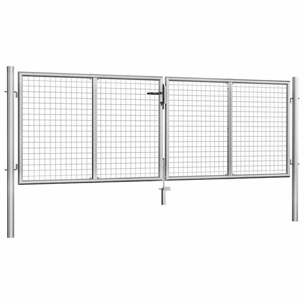 vidaXL Port&atilde;o de jardim em a&ccedil;o galvanizado 300x75 cm prateado