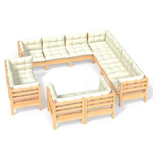 vidaXL 11 pcs conjunto lounge jardim c/ almofad&otilde;es creme pinho maci&ccedil;o
