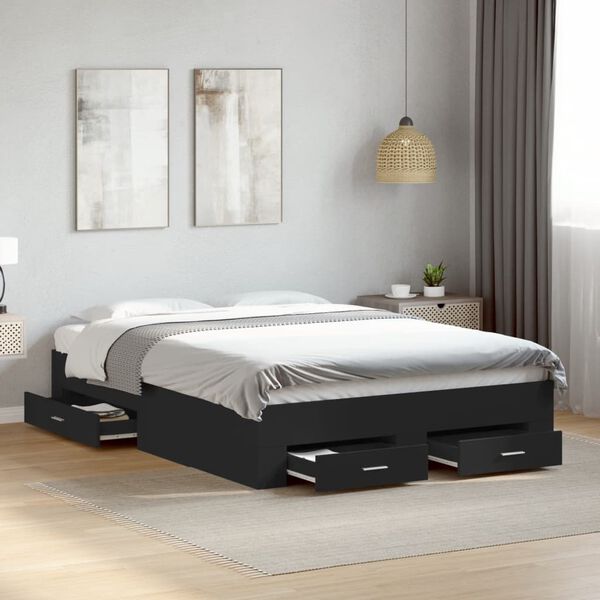 vidaXL Estrutura de cama c/ gavetas 120x200 cm derivados madeira preto