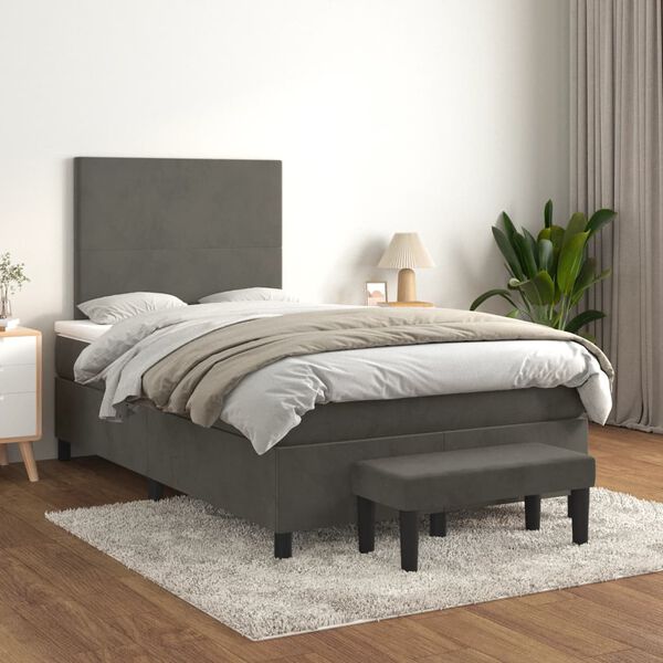 vidaXL Cama boxspring com colch&atilde;o 120x200 cm veludo cinzento-escuro
