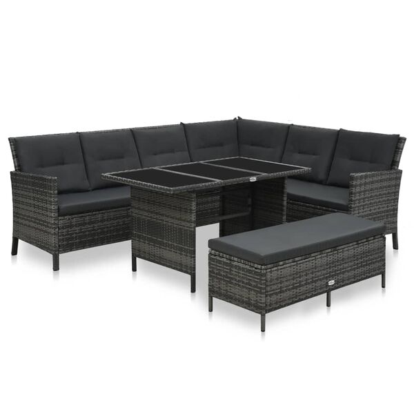 vidaXL 3 pcs conjunto lounge de jardim c/ almofad&otilde;es vime PE cinzento