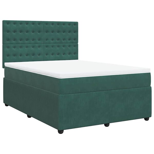 vidaXL Cama com molas/colch&atilde;o 140x190 cm veludo verde-escuro
