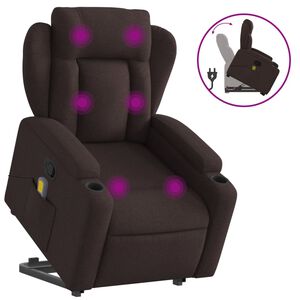 vidaXL Poltrona massagens reclin&aacute;vel elevat&oacute;ria tecido castanho-escuro