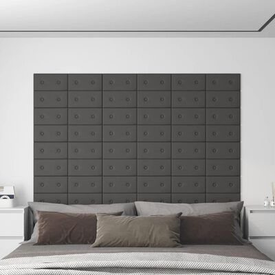 vidaXL Painel de parede 12 pcs 30x15 cm couro artificial 0,54 m² cinza