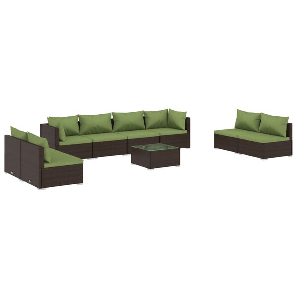 vidaXL 9 pcs conjunto lounge jardim c/ almofad&otilde;es vime PE castanho