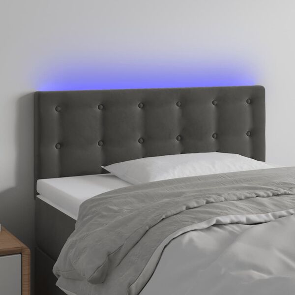 vidaXL Cabeceira de cama c/ luzes LED tecido 90x5x78/88cm cinza-escuro