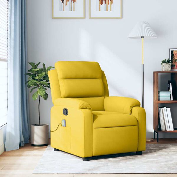 vidaXL Poltrona de massagens reclin&aacute;vel veludo amarelo