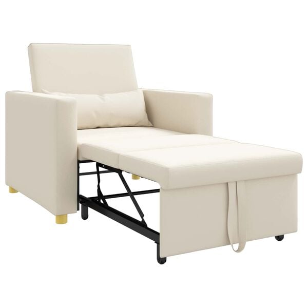 vidaXL Sof&aacute;-camas retr&aacute;til individual Branco creme 90 x 165 x 87 cm