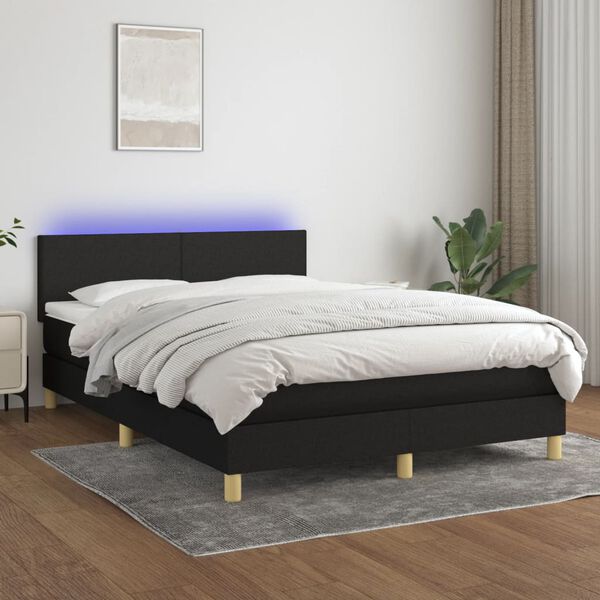 vidaXL Cama box spring c/ colch&atilde;o e LED 140x200 cm tecido preto