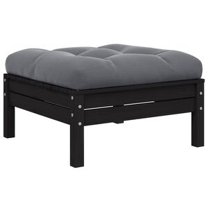 vidaXL Apoio p&eacute;s p/ jardim com almofad&atilde;o antracite pinho maci&ccedil;o preto