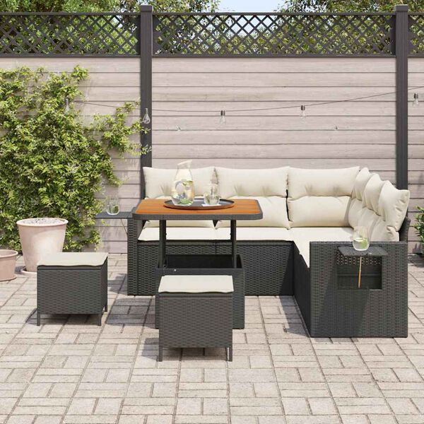 vidaXL Conjunto de Sof&aacute; de Jardim 9 pcs Preto e Creme vime PE