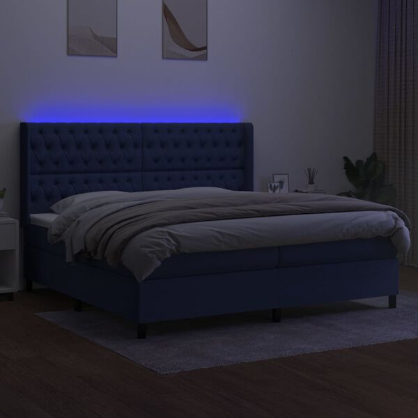 vidaXL Cama box spring c/ colch&atilde;o e LED 200x200 cm tecido azul