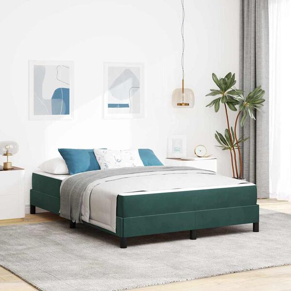vidaXL Cama Box com colch&atilde;o Verde Escuro 160 x 220 cm tecido