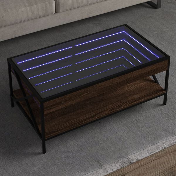 vidaXL Mesa de centro luzes LED Infinity 90x50x38 cm carvalho castanho