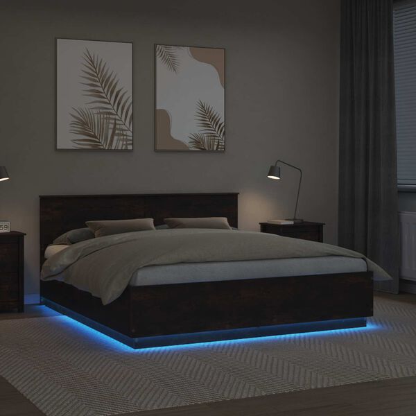 vidaXL Estrutura da Cama com cabeceira Carvalho Defumado 200 x 200 cm