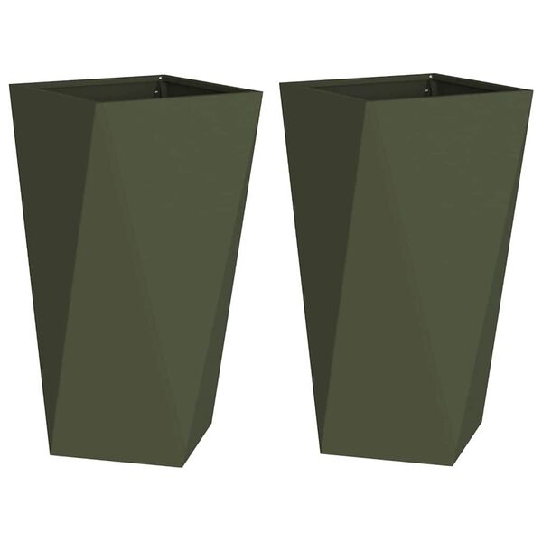 vidaXL Floreira 2 pcs Verde Oliva 40 x 40 x 75 cm A&ccedil;o