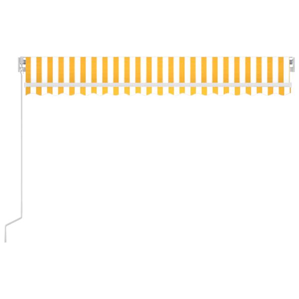 vidaXL Toldo retr&aacute;til manual com LED 450x350 cm amarelo e branco