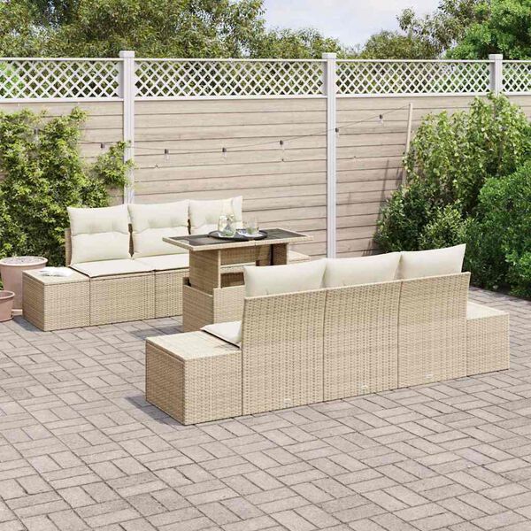 vidaXL Conjunto de Sof&aacute; de Jardim com almofada 7 pcs Bege e Creme