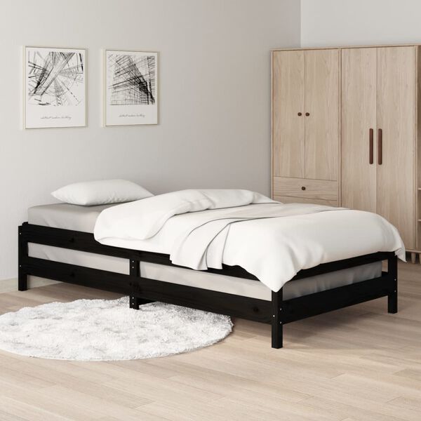vidaXL Cama empilhável 75x190 cm madeira de pinho maciça preto