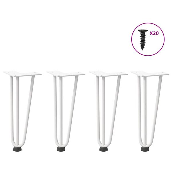vidaXL Pernas de grampo para mesa de centro 4 pe&ccedil;as, branco, 30 cm, a&ccedil;o maci&ccedil;o