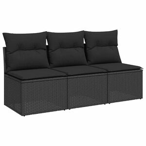 vidaXL Sof&aacute; de jardim com almofadas, 3 lugares, vime sint&eacute;tico preto