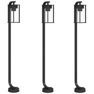 vidaXL Candeeiro de ch&atilde;o para exterior 3 pcs 100 cm a&ccedil;o inox. preto
