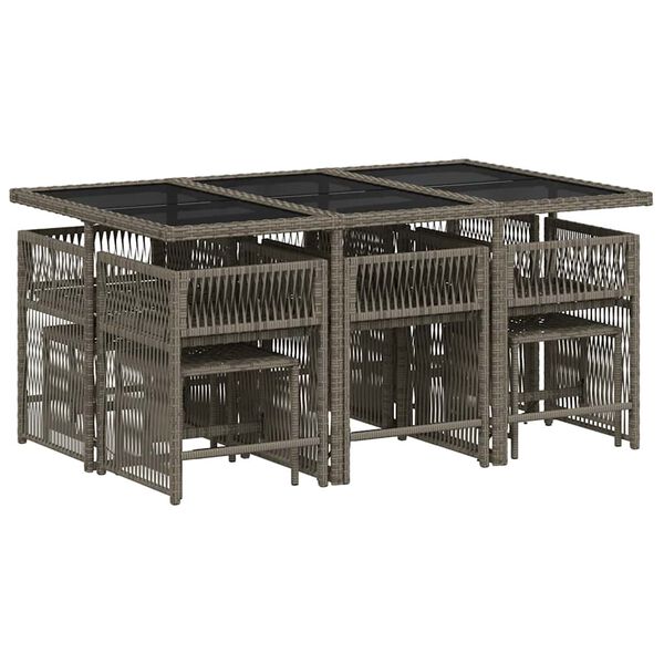 vidaXL 11 pcs conjunto jantar p/ jardim c/ almofad&otilde;es vime PE cinzento