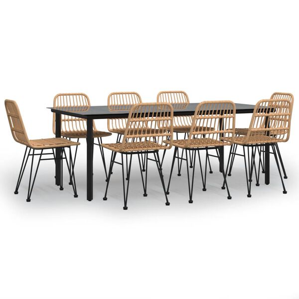 vidaXL 9 pcs conjunto de jantar para jardim vime PE