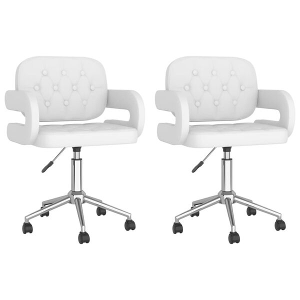 vidaXL Cadeiras de jantar girat&oacute;rias 2 pcs couro artificial branco