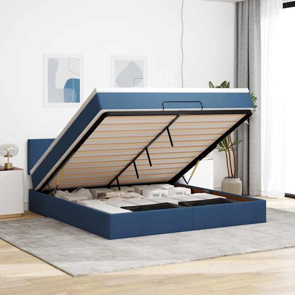vidaXL Estrutura de cama otomana com colchão 160x200 cm tecido azul