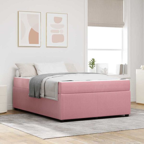 vidaXL Estrutura da Cama com colch&atilde;o Rosa 140 x 200 cm tecido