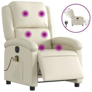 vidaXL Poltrona massagens reclin&aacute;vel el&eacute;trica couro artificial creme