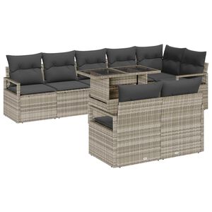 vidaXL Conjunto de Sof&aacute; de Jardim 9 pcs Cinzento-claro